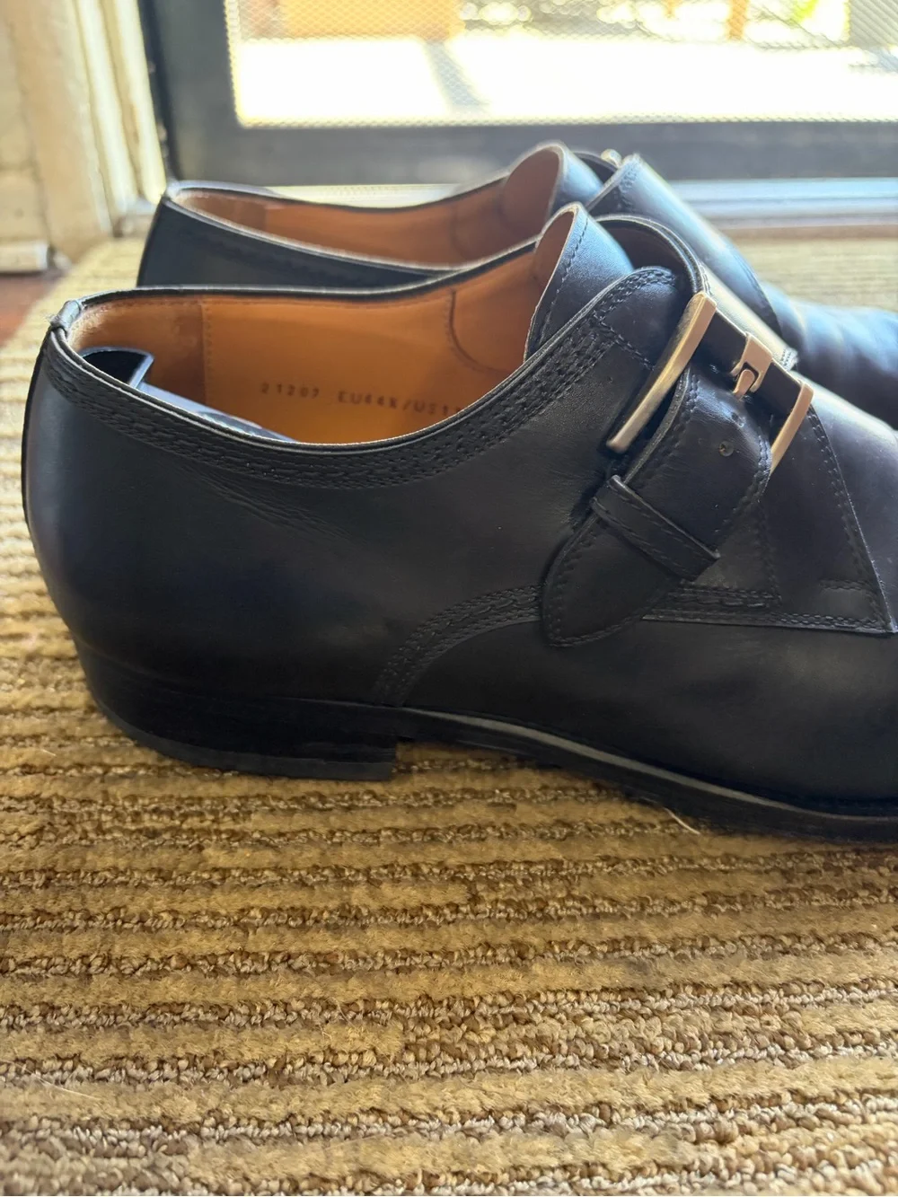 Men's Magnanni Black Leather Monk Strap Dress Shoes